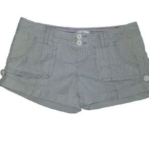 American Eagle Low Rise Striped Cotton Utility Shorts Blue White Button Front 2